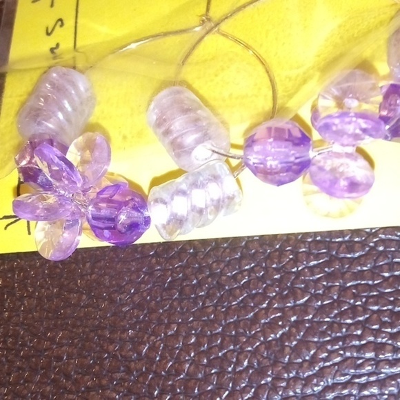 Handmade Hoop Purple/White Beaded Earrings - Picture 2 of 5